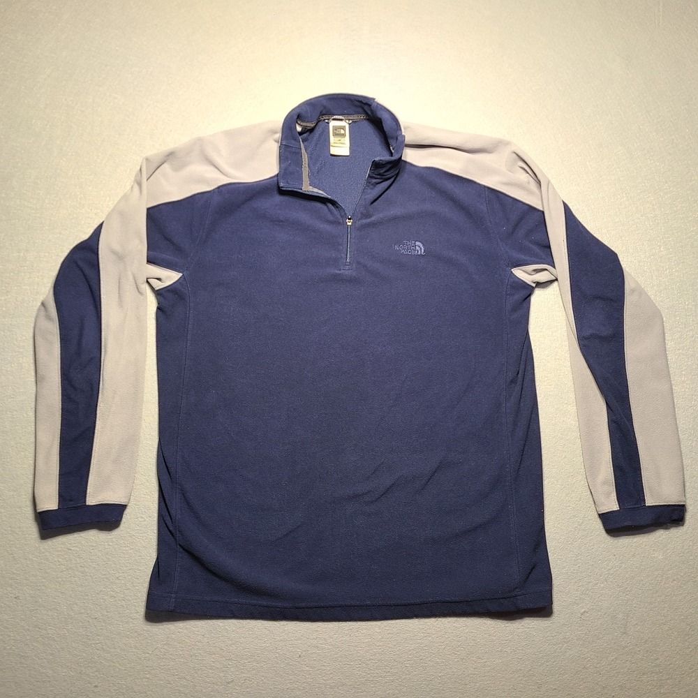 The North Face Fleece Sweater Mens L Navy Blue Dark Gray Quarter Zip TKA 100 EUC